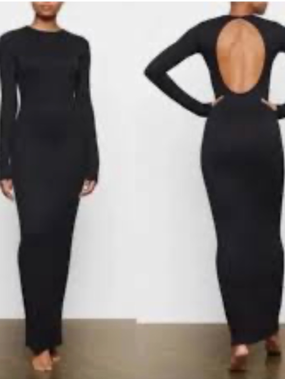 SKIMS Black Modal Spandex Blend with Built in Bra Open Back Maxi Dress Size L